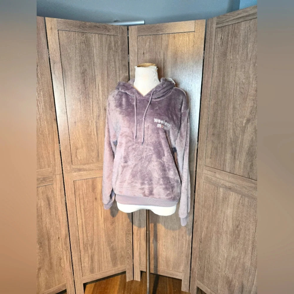Women gray plush warm hoodie